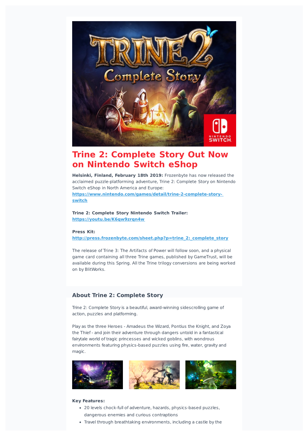 Trine 2: Complete Story out Now on Nintendo Switch Eshop