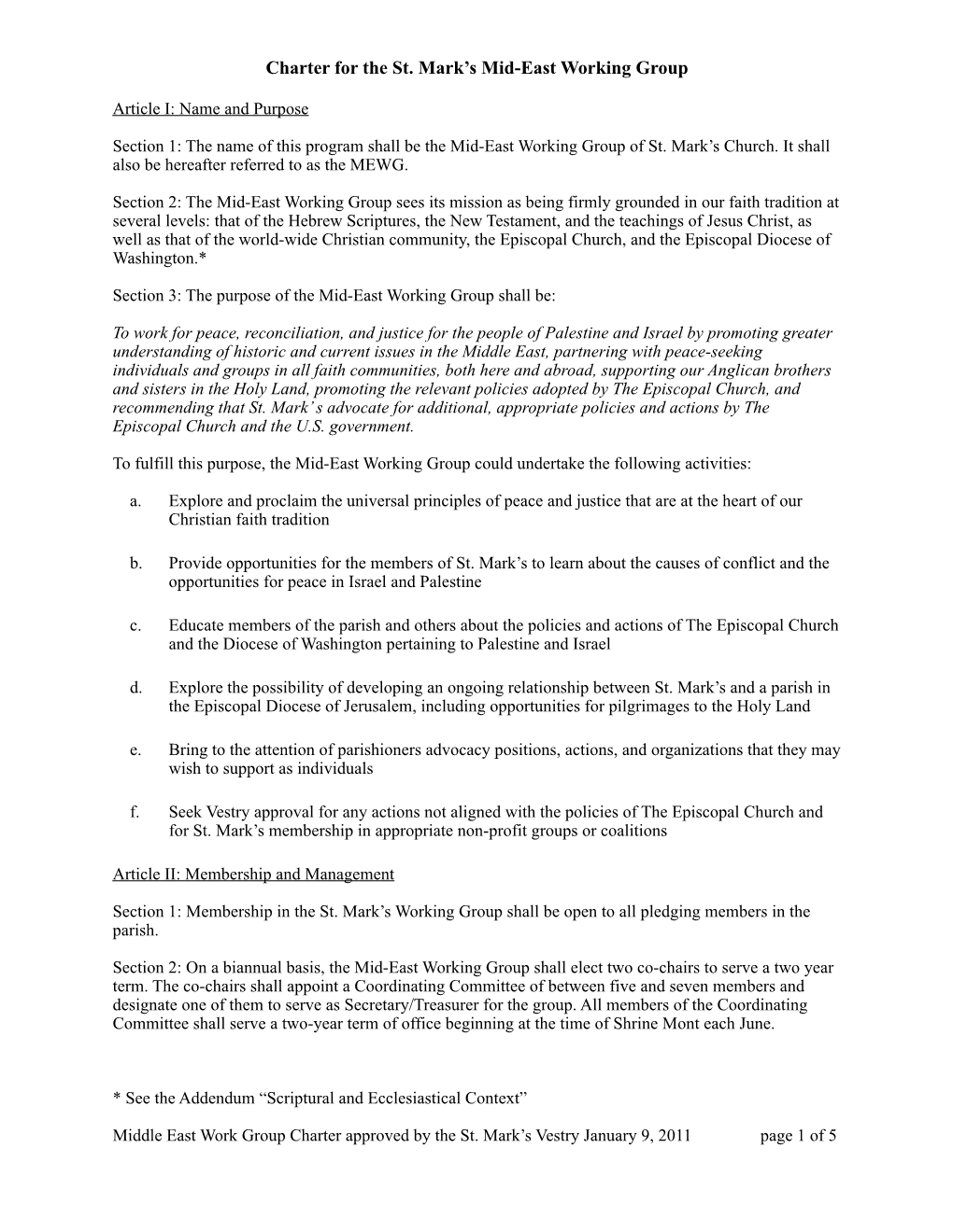 Mid-East Working Group's Charter