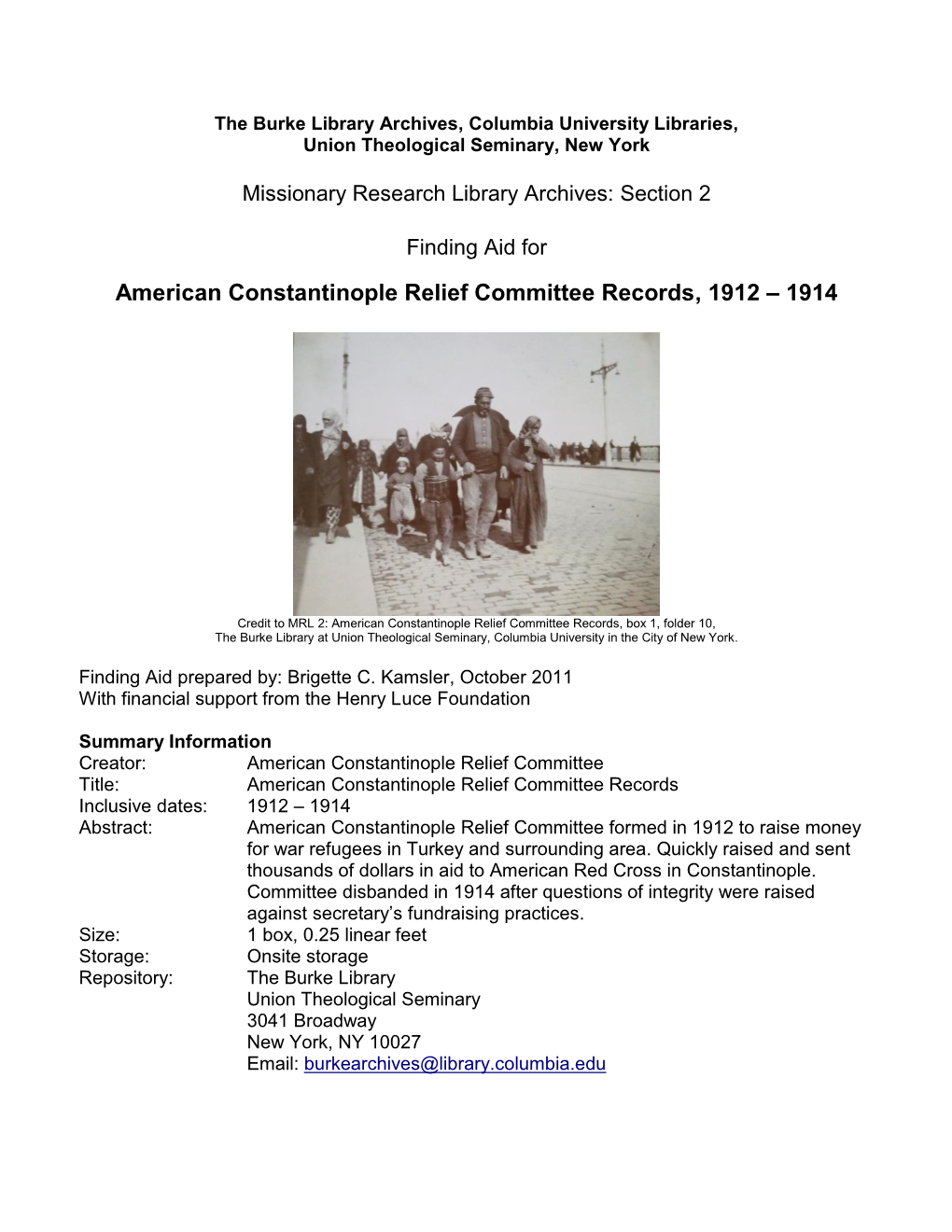 American Constantinople Relief Committee Records, 1912 – 1914