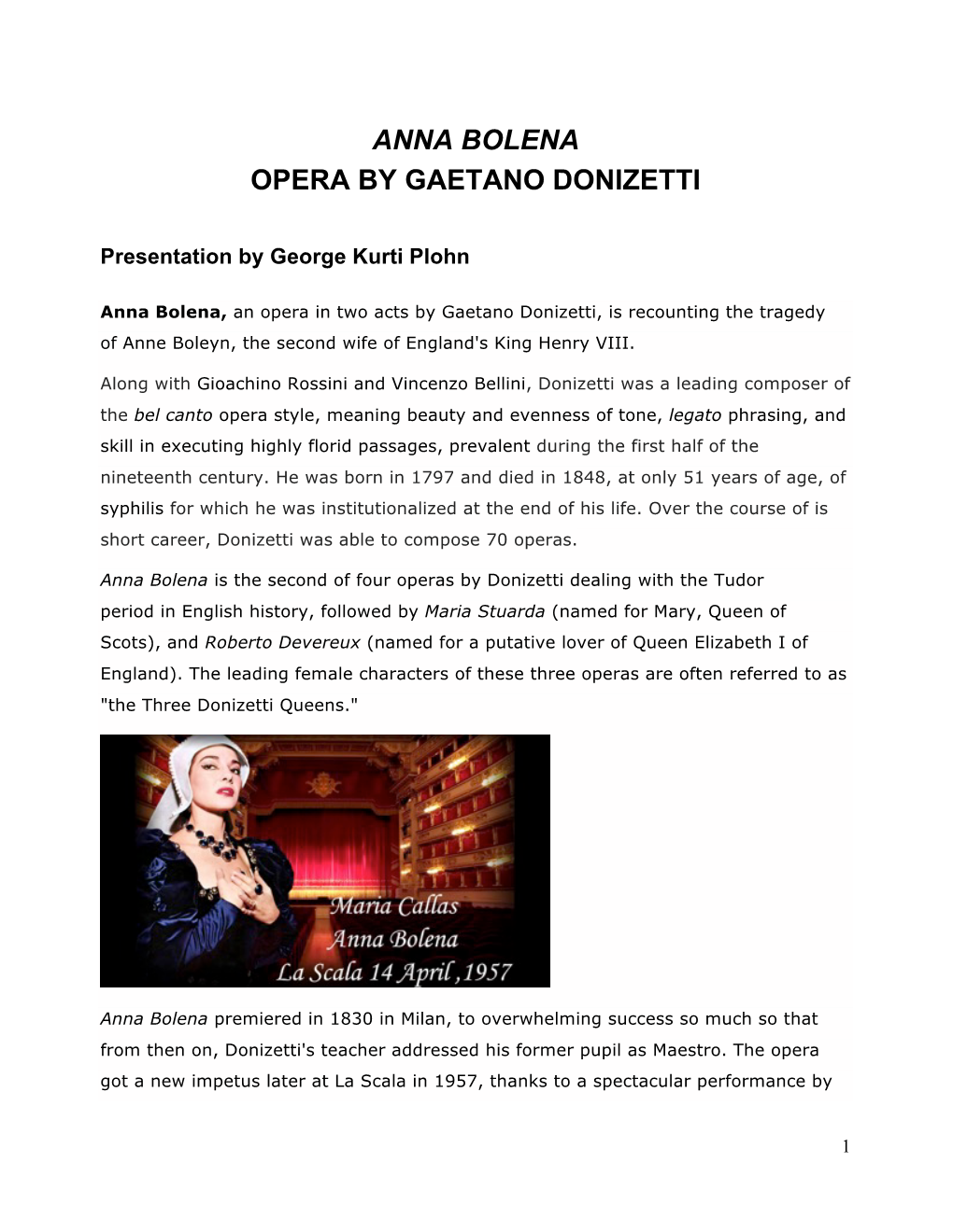 Anna Bolena Opera by Gaetano Donizetti