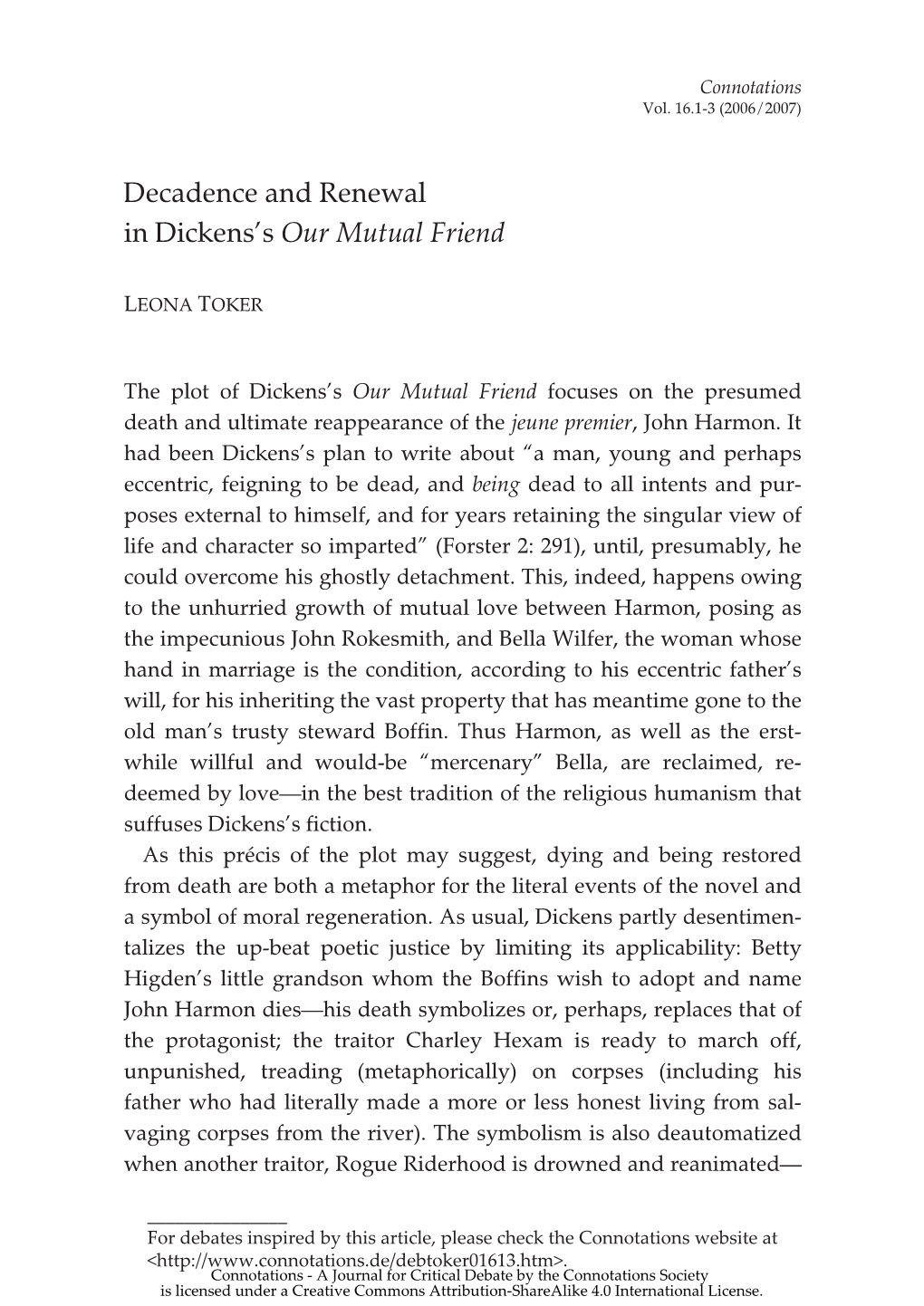 Decadence and Renewal in Dickens's Our Mutual Friend