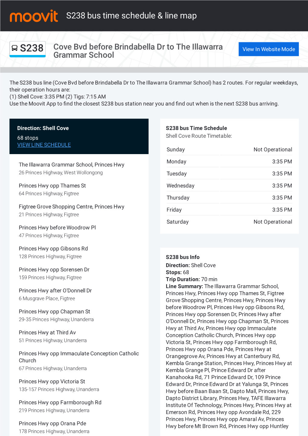 S238 Bus Time Schedule & Line Route