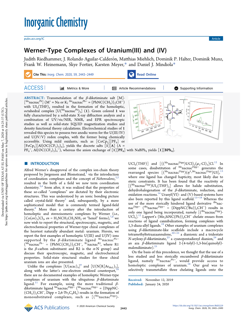 Werner-Type Complexes of Uranium(III) and (IV) Judith Riedhammer, J