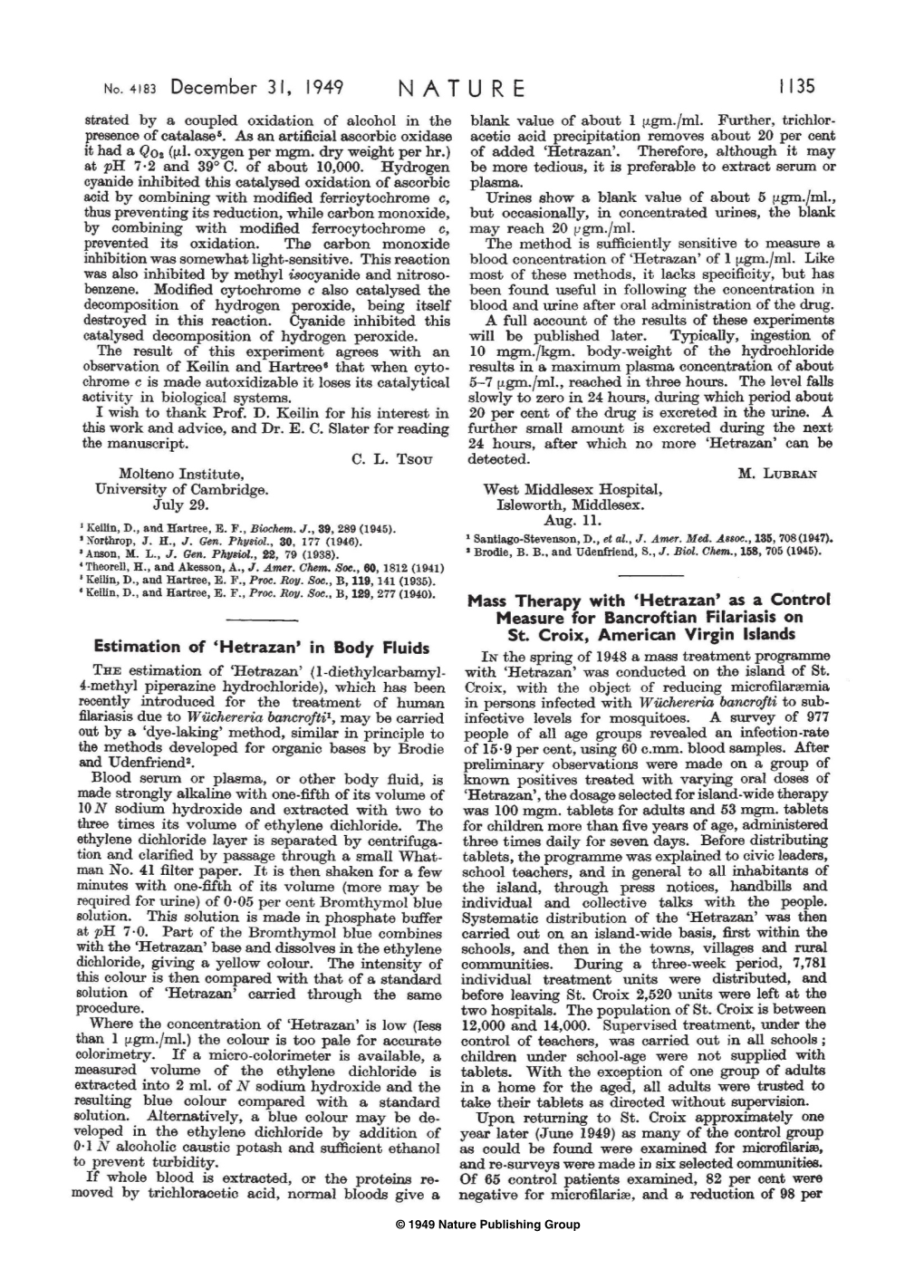 Estimation Of'hetrazan'in Body Fluids