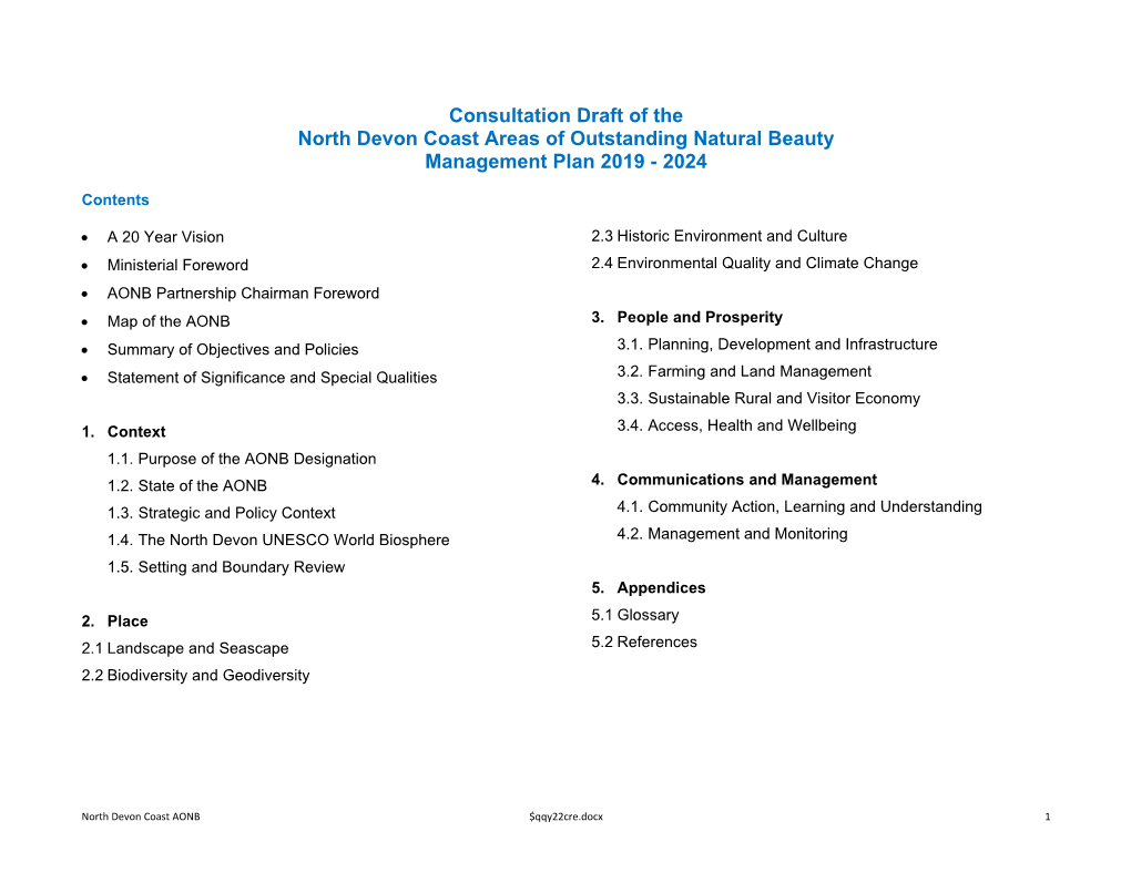 Consultation Draft of the North Devon Coast Areas of Outstanding Natural Beauty Management Plan 2019 - 2024