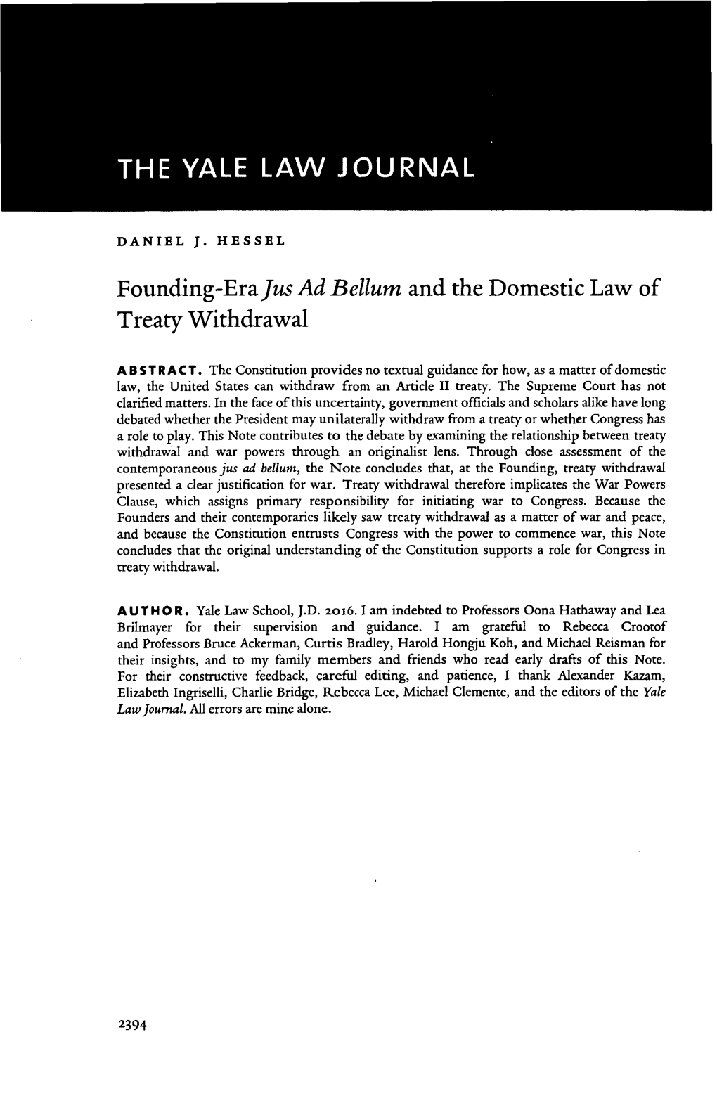 Founding-Era Jus Ad Bellum and the Domestic Law of Treaty Withdrawal