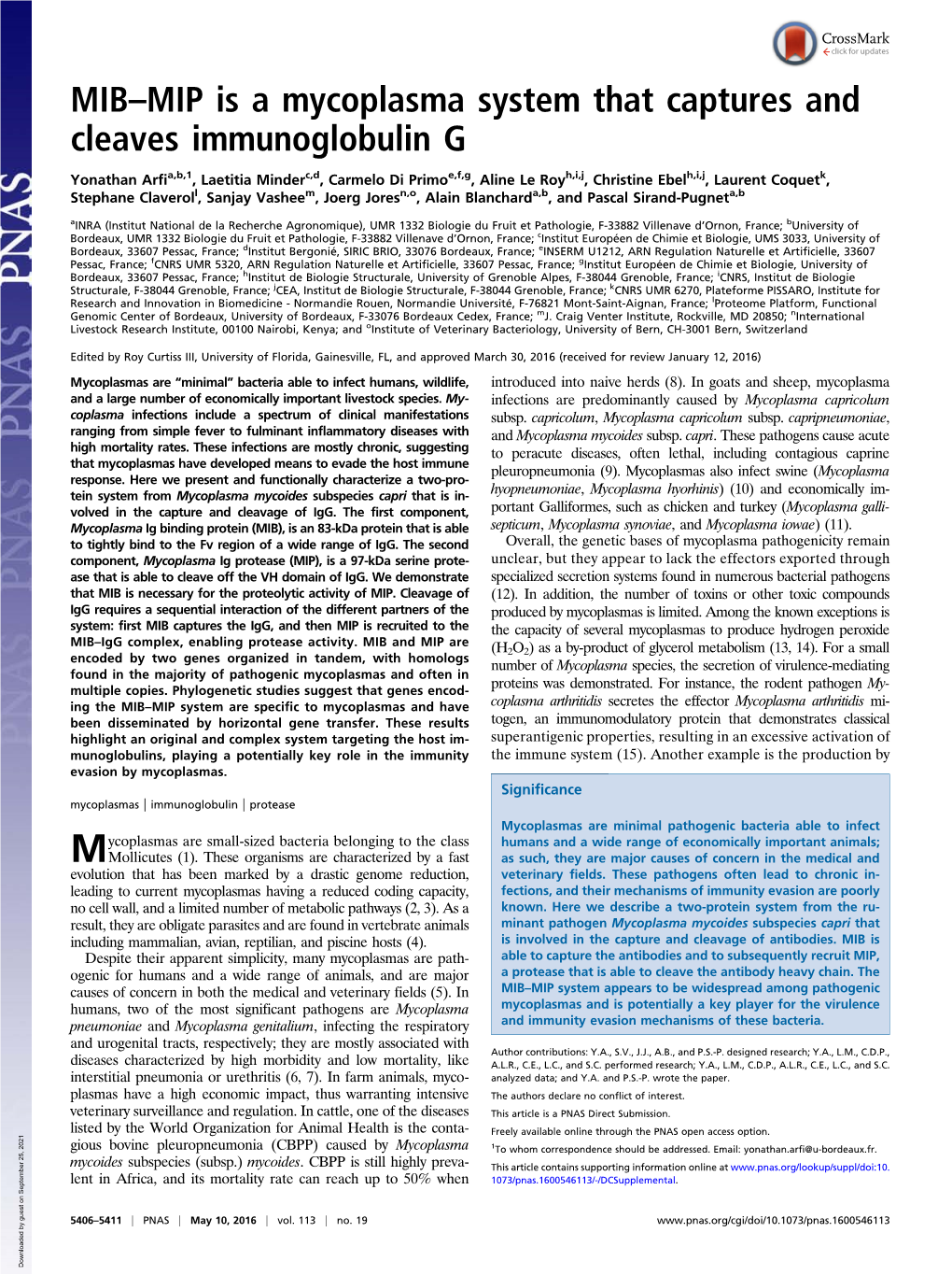 MIB–MIP Is a Mycoplasma System That Captures and Cleaves Immunoglobulin G