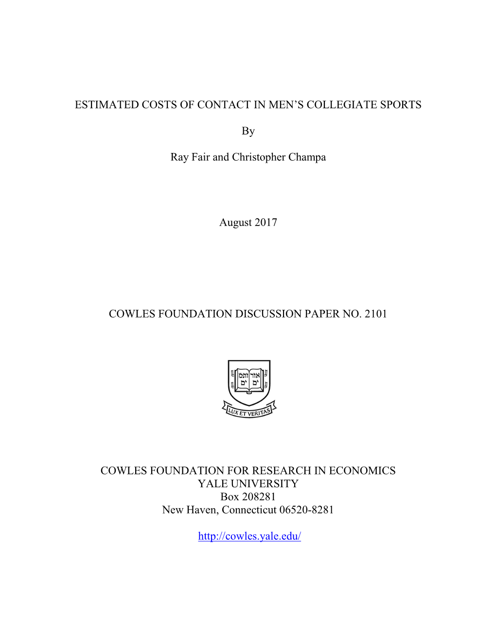 Estimated Costs of Contact in Men's Collegiate Sports