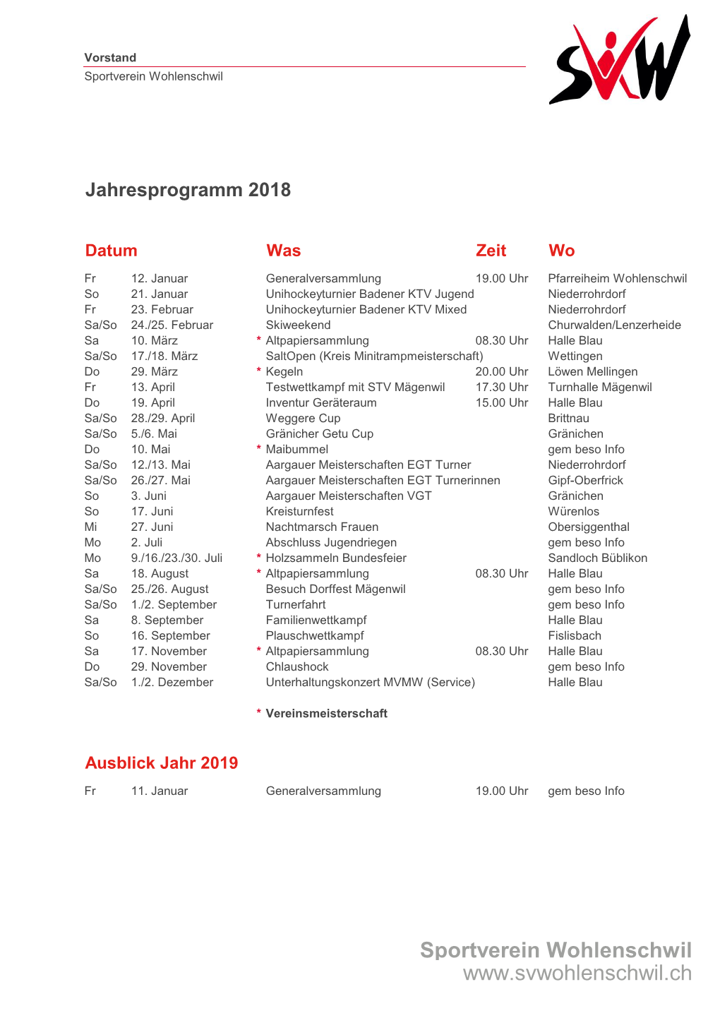 Sportverein Wohlenschwil Verbandssitzungen Badener Kreisturnverband (Vorstand)