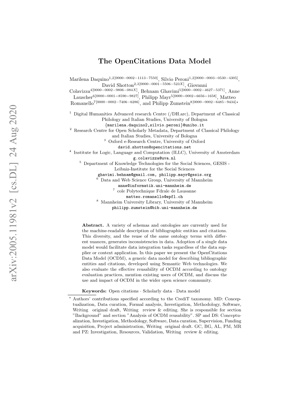 The Opencitations Data Model