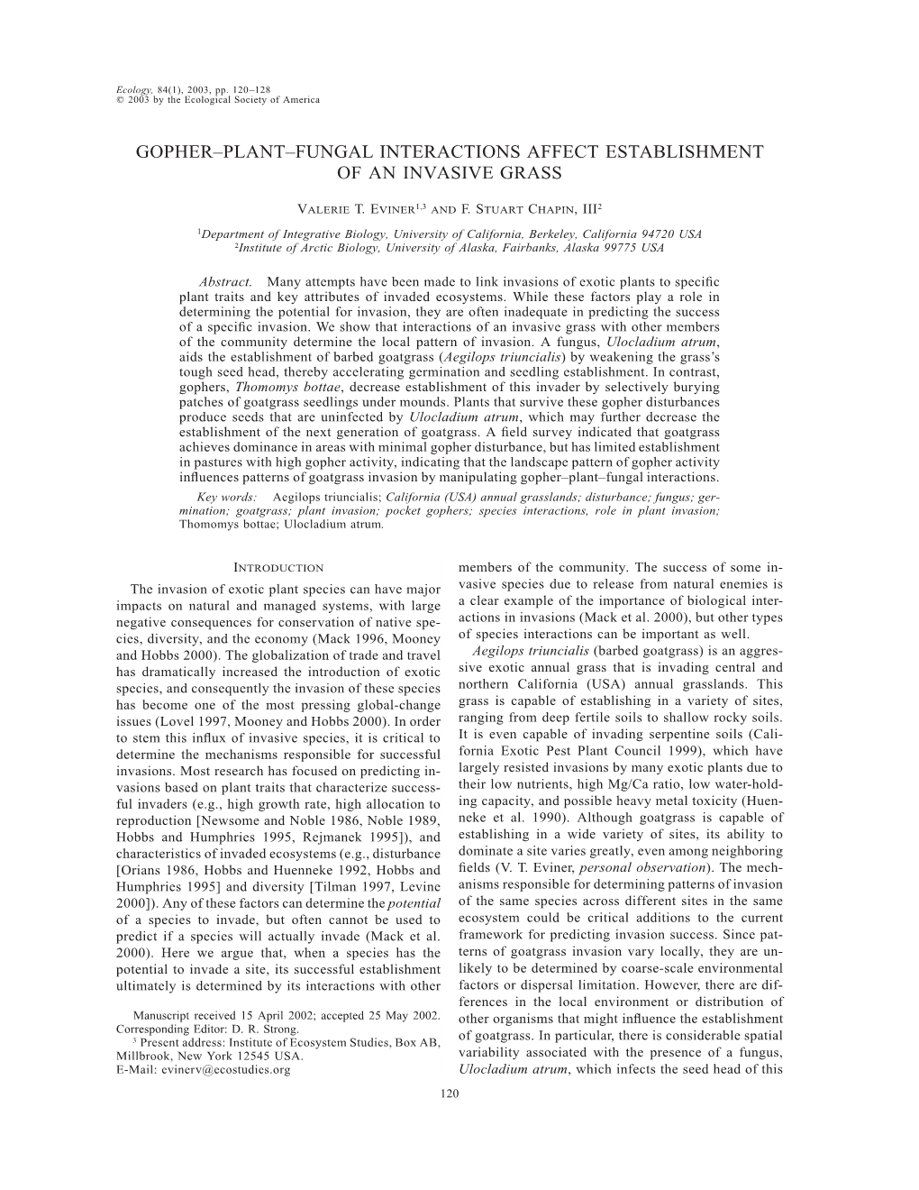 Gopher–Plant–Fungal Interactions Affect