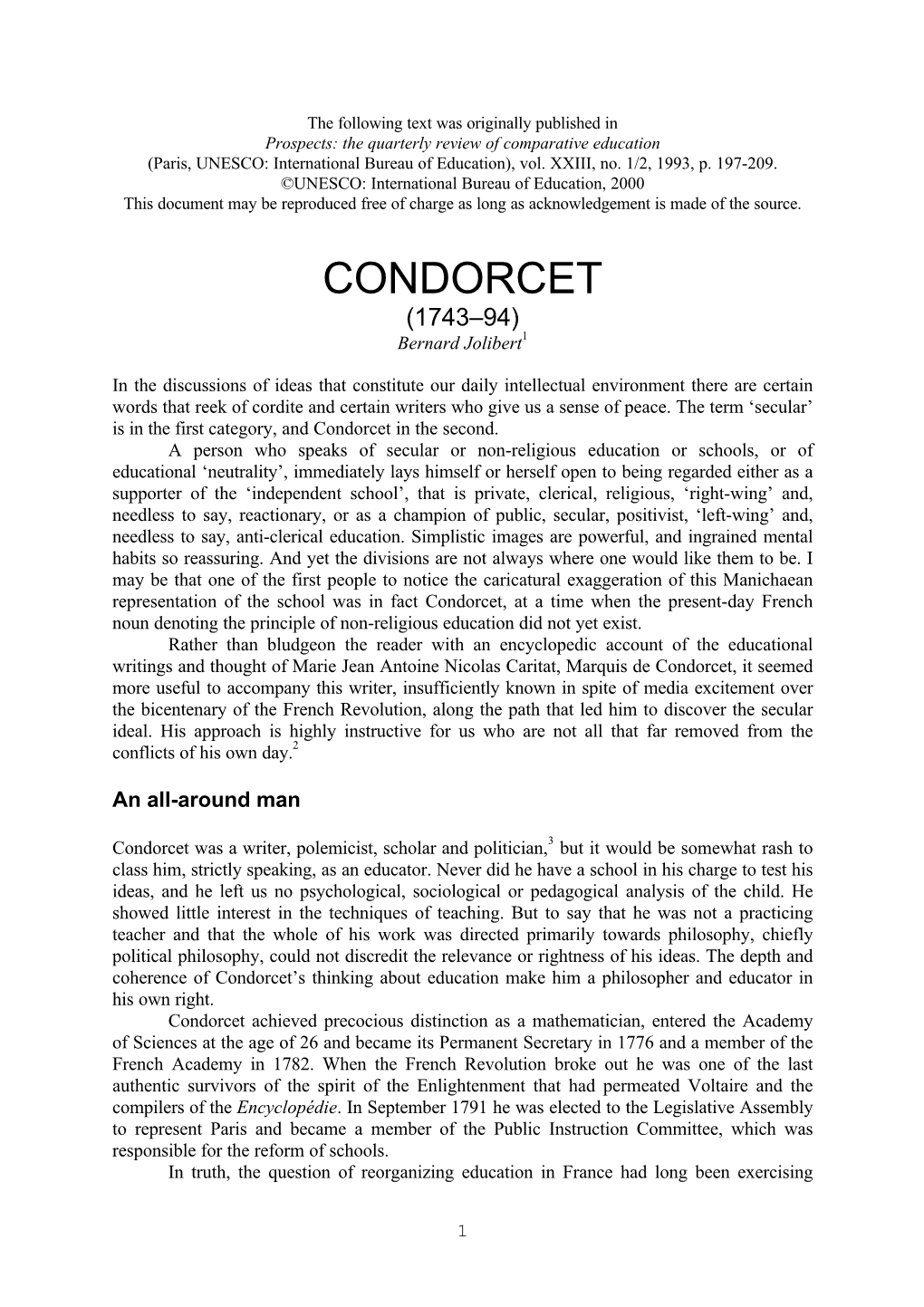 CONDORCET (1743–94) Bernard Jolibert1