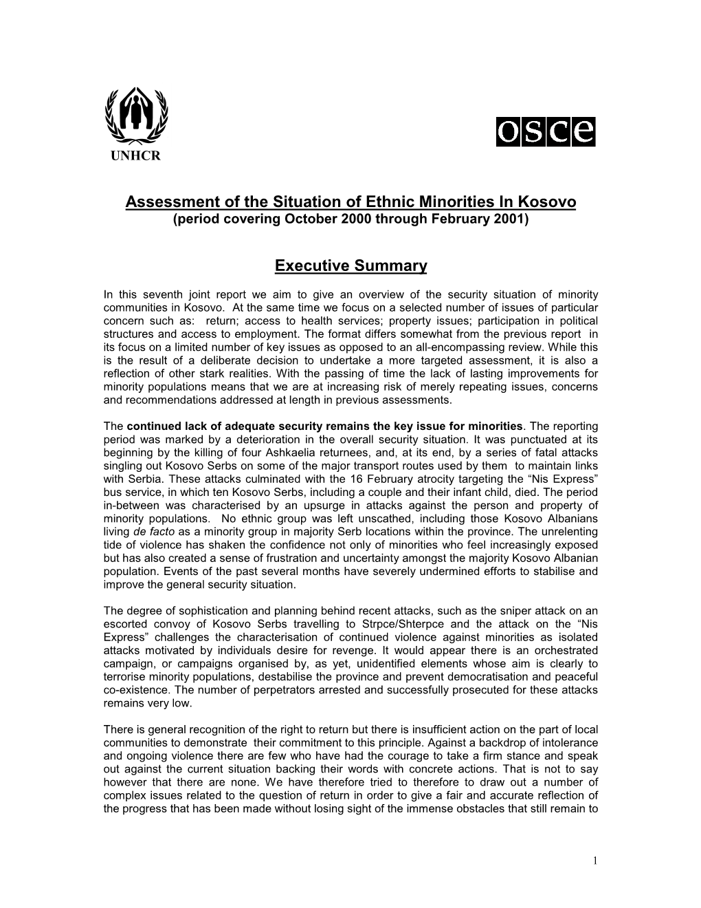 Third Assessment of the Situation of Ethnic Minorities in Kosovo