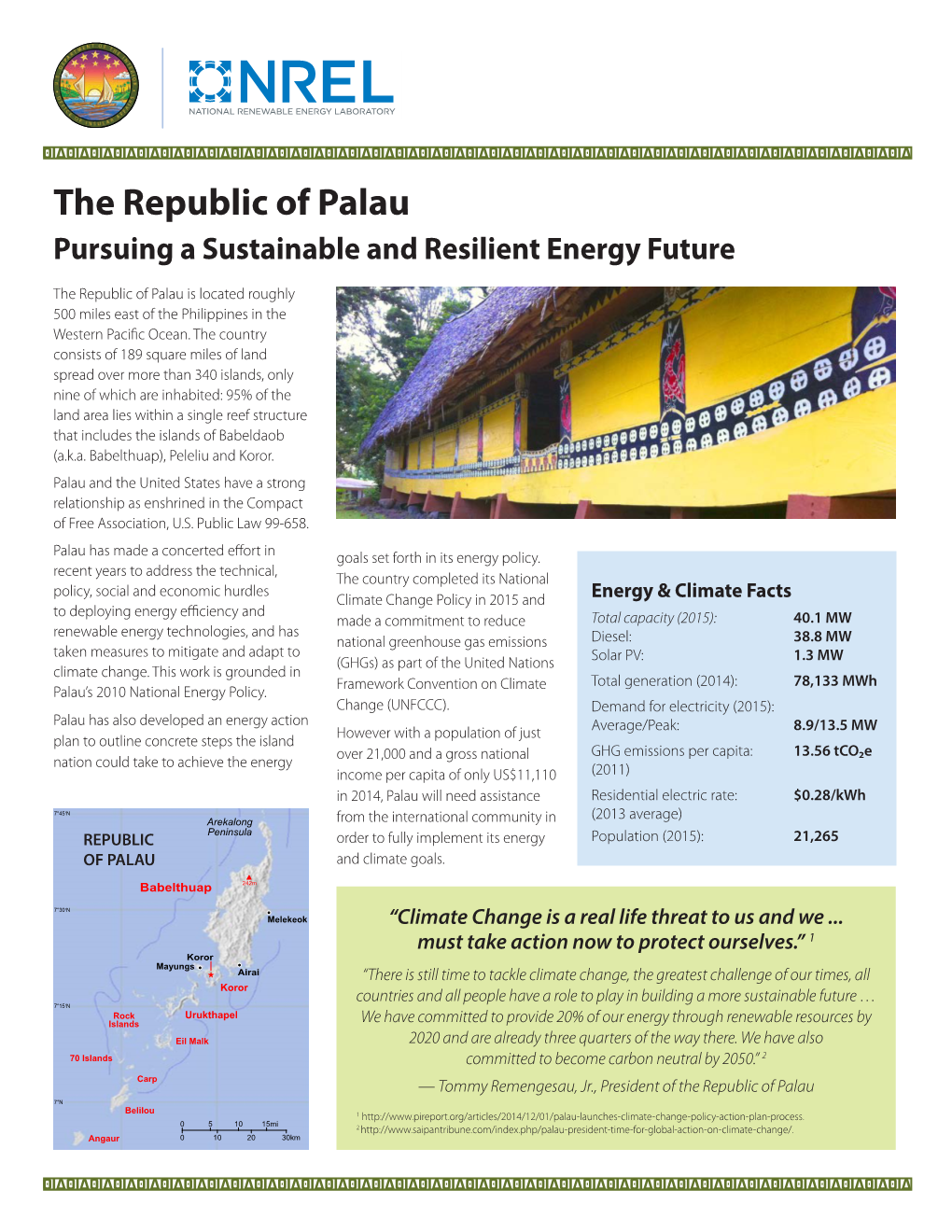The Republic of Palau Pursuing a Sustainable and Resilient Energy Future