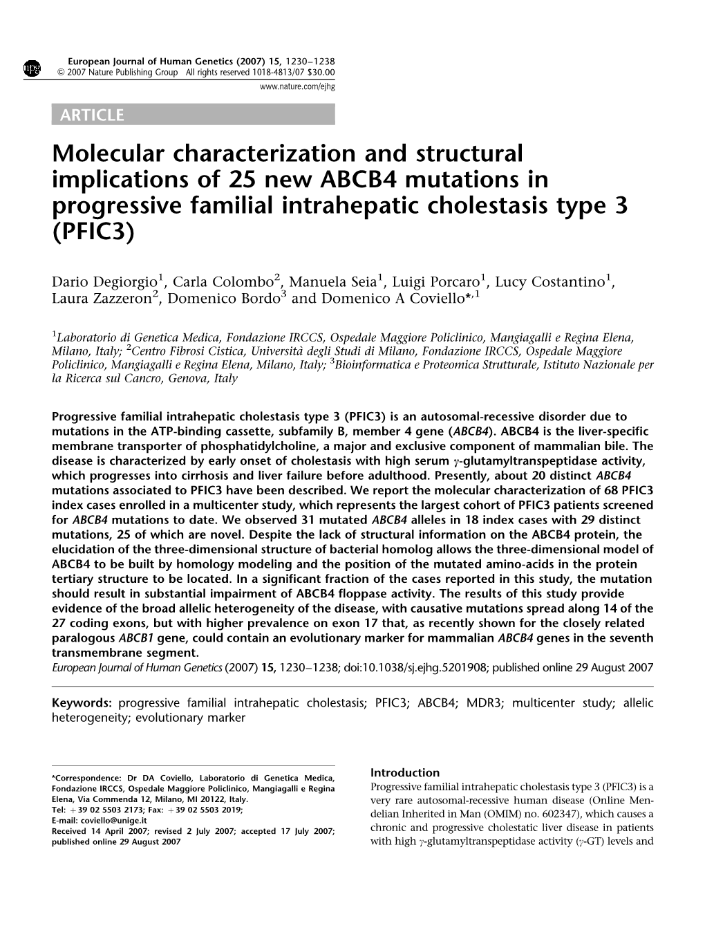 Molecular Characterization and Structural Implications of 25 New ABCB4 Mutations in Progressive Familial Intrahepatic Cholestasis Type 3 (PFIC3)