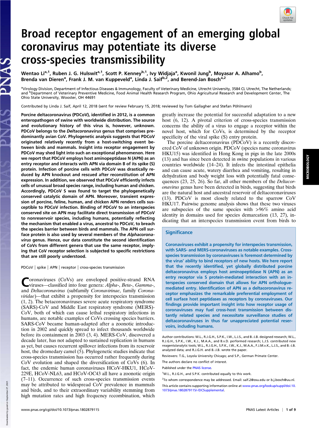 Broad Receptor Engagement of an Emerging Global Coronavirus May Potentiate Its Diverse Cross-Species Transmissibility