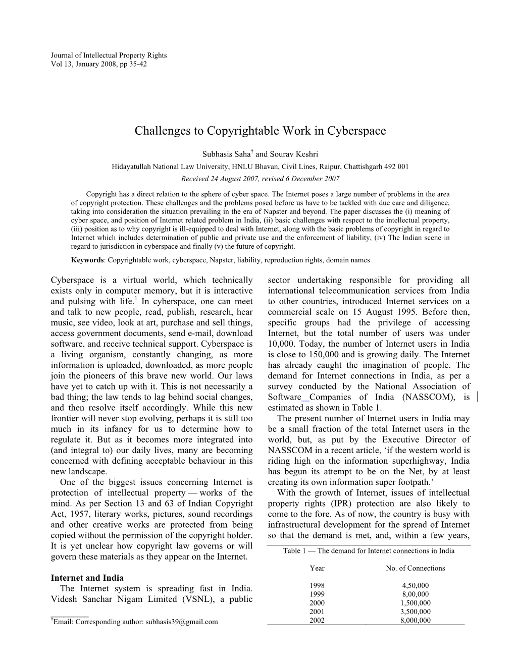 Challenges to Copyrightable Work in Cyberspace