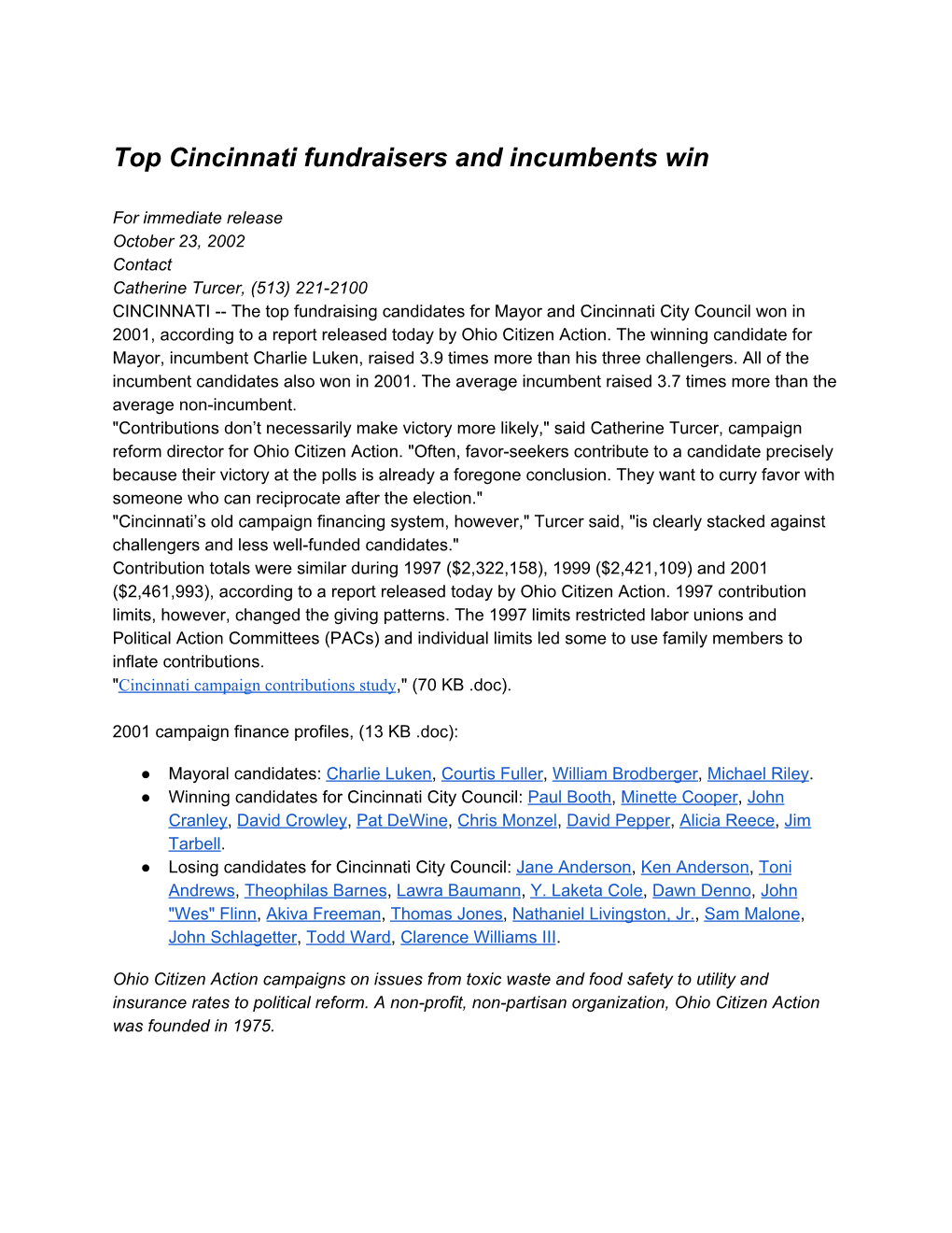 Top Cincinnati Fundraisers and Incumbents Win