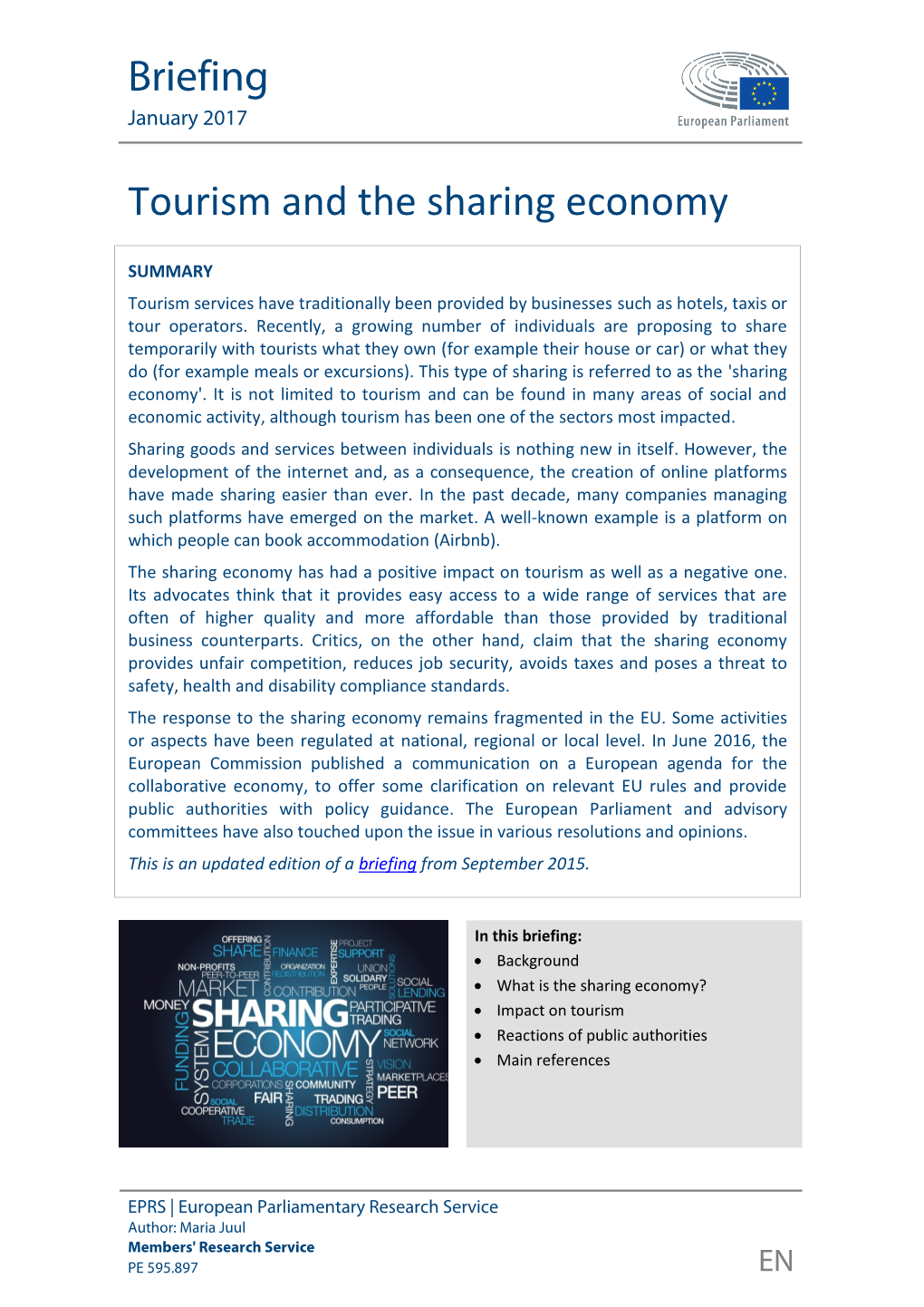 The Sharing Economy and Tourism