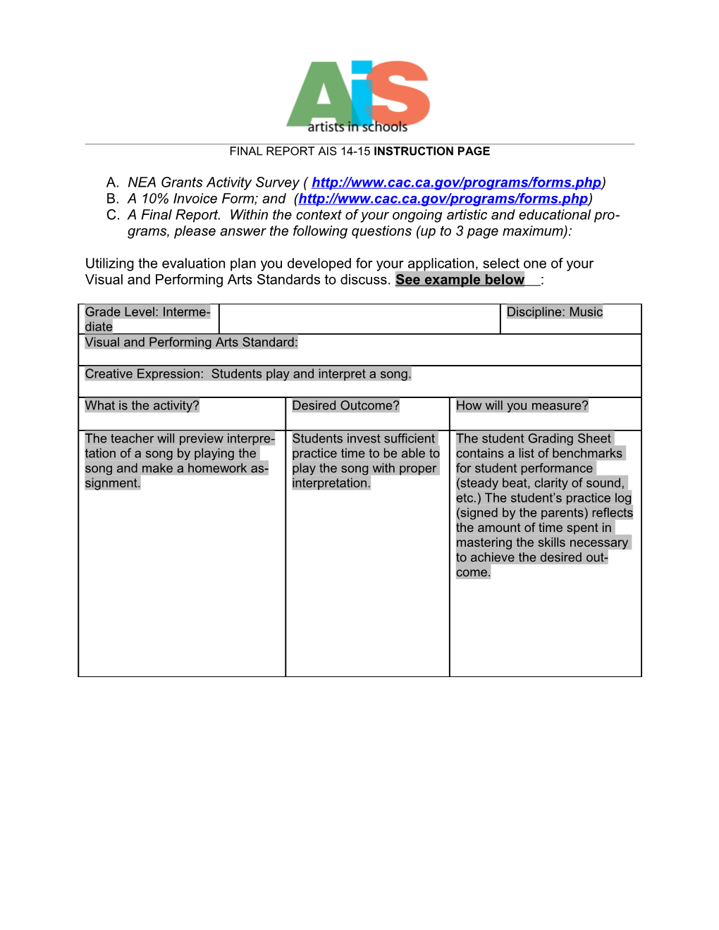 Final Report Ais 14-15 Instruction Page