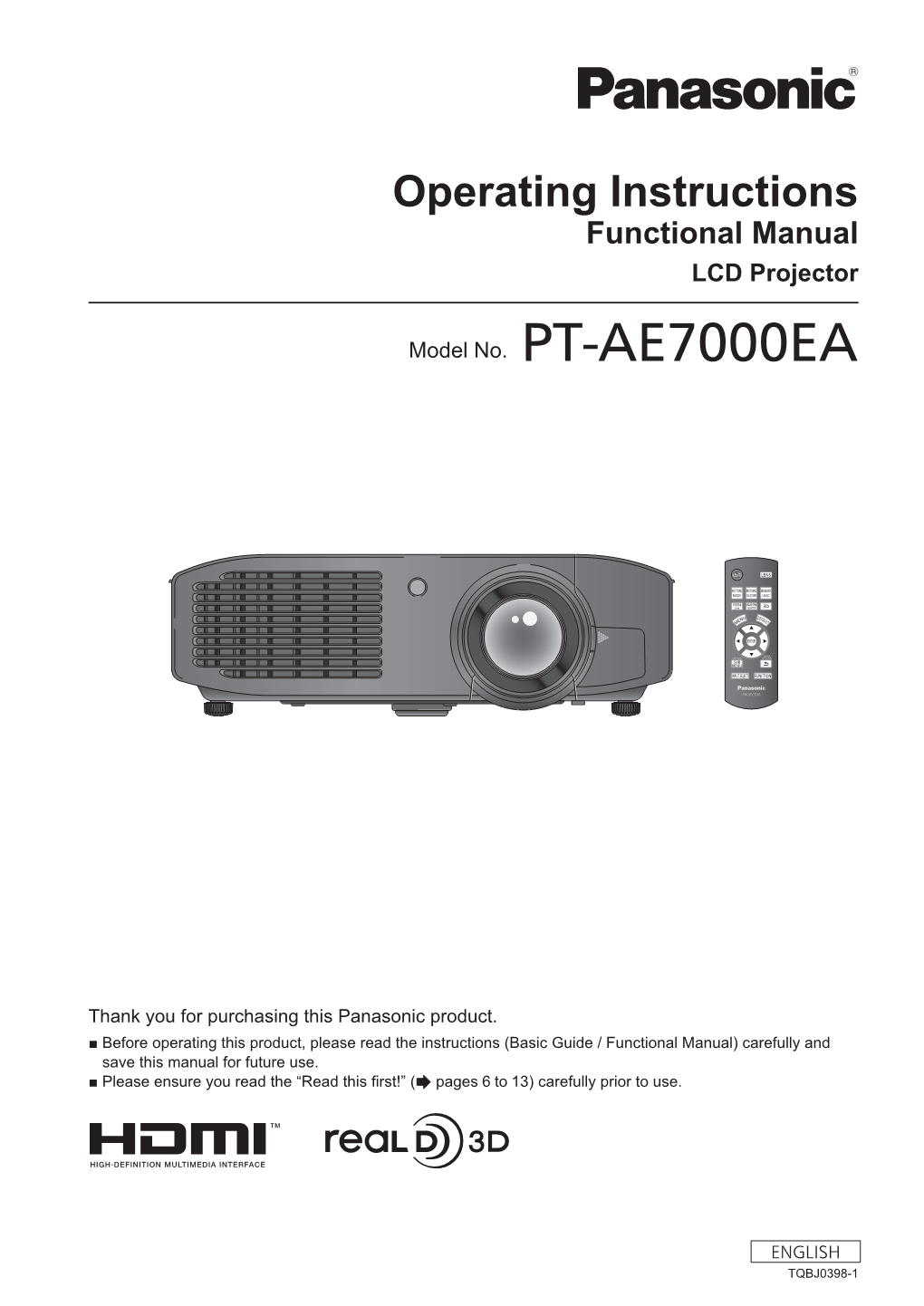 Model No. PT-AE7000EA