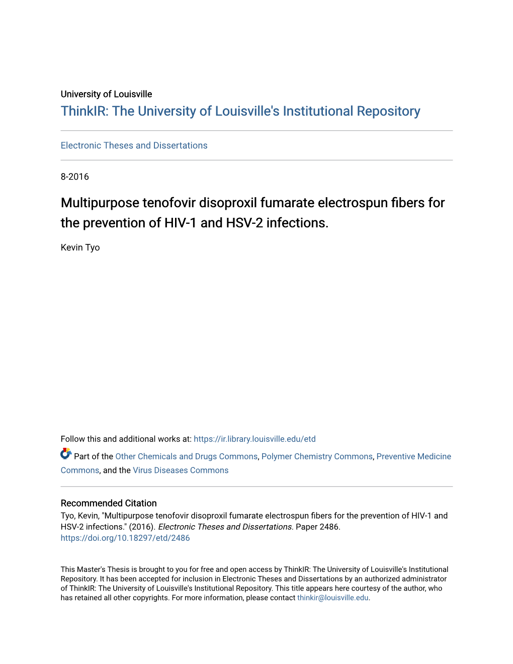 Multipurpose Tenofovir Disoproxil Fumarate Electrospun Fibers for the Prevention of HIV-1 and HSV-2 Infections