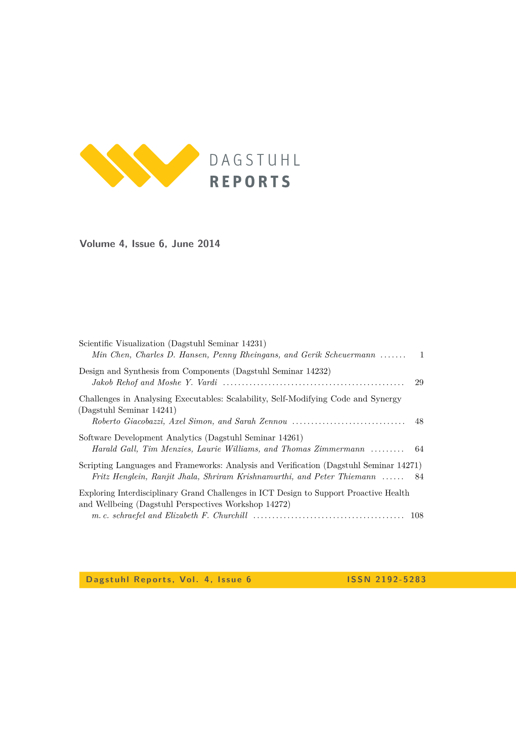 Dagstuhl Reports, Vol. 4, Issue 6, Pp