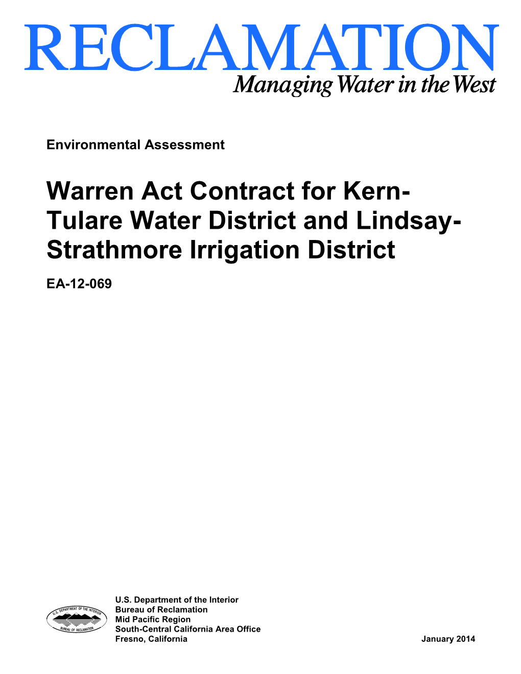 Warren Act Contract for Kern- Tulare Water District and Lindsay- Strathmore Irrigation District