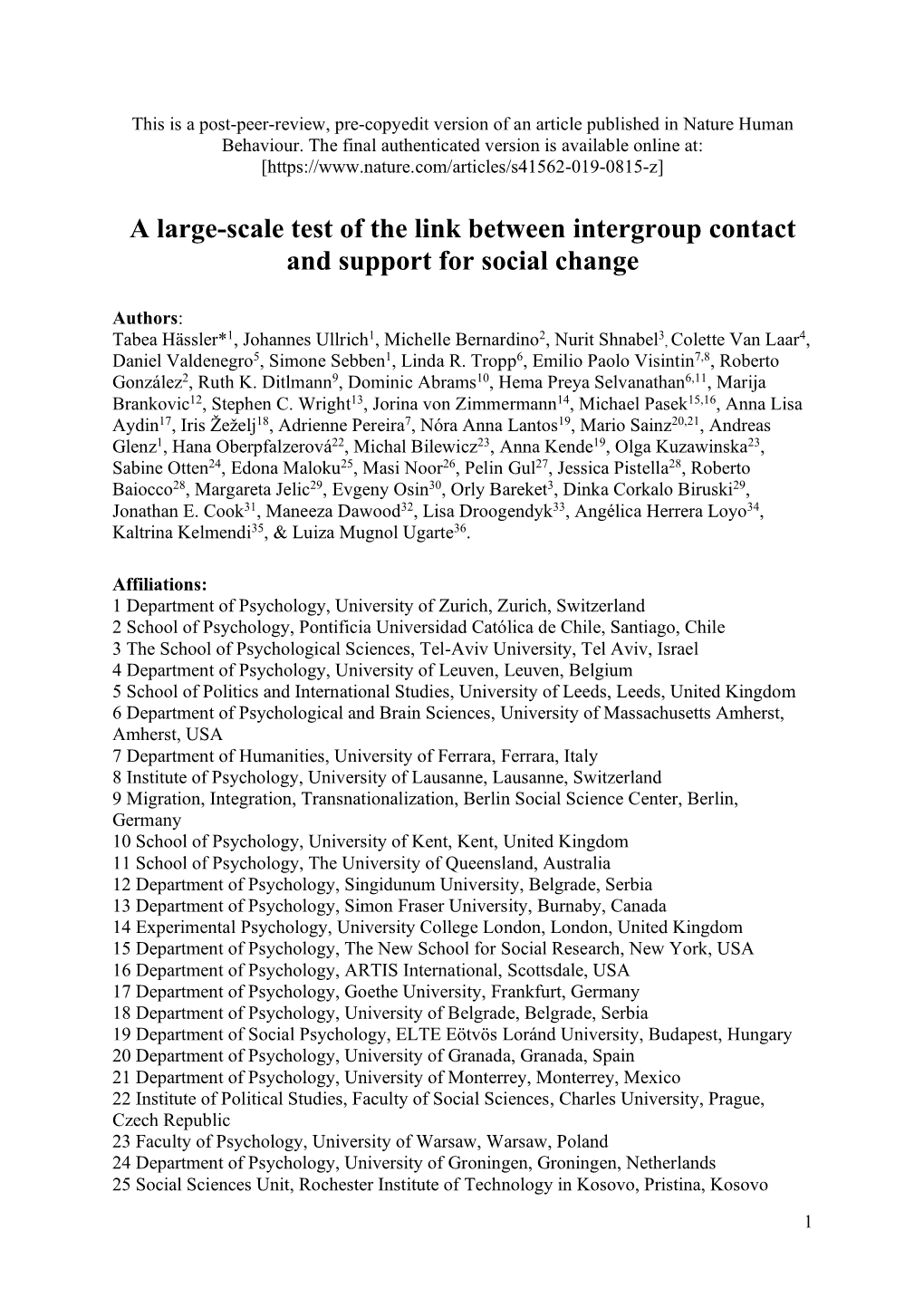 A Large-Scale Test of the Link Between Intergroup Contact and Support for Social Change