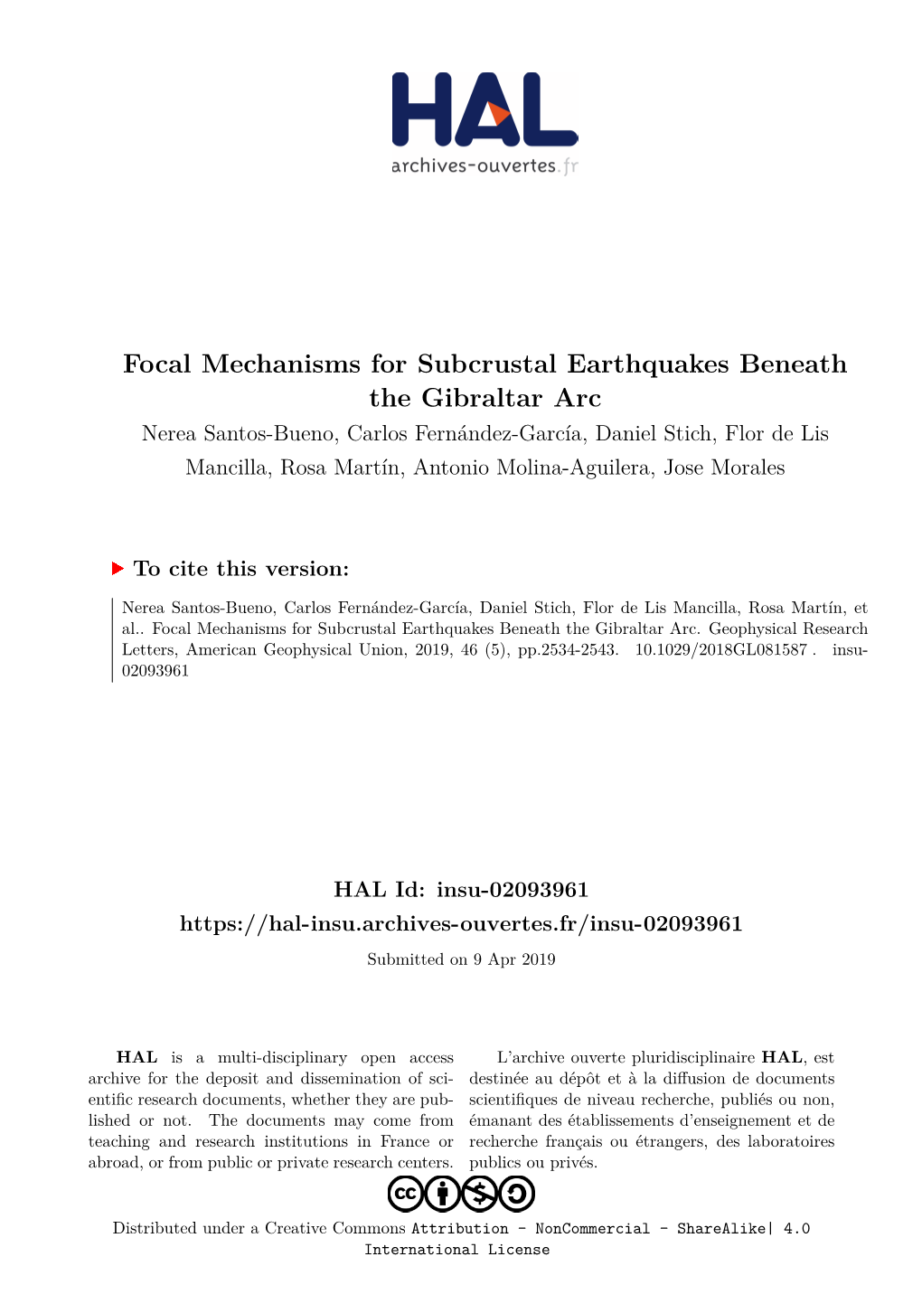 Focal Mechanisms for Subcrustal Earthquakes Beneath the Gibraltar