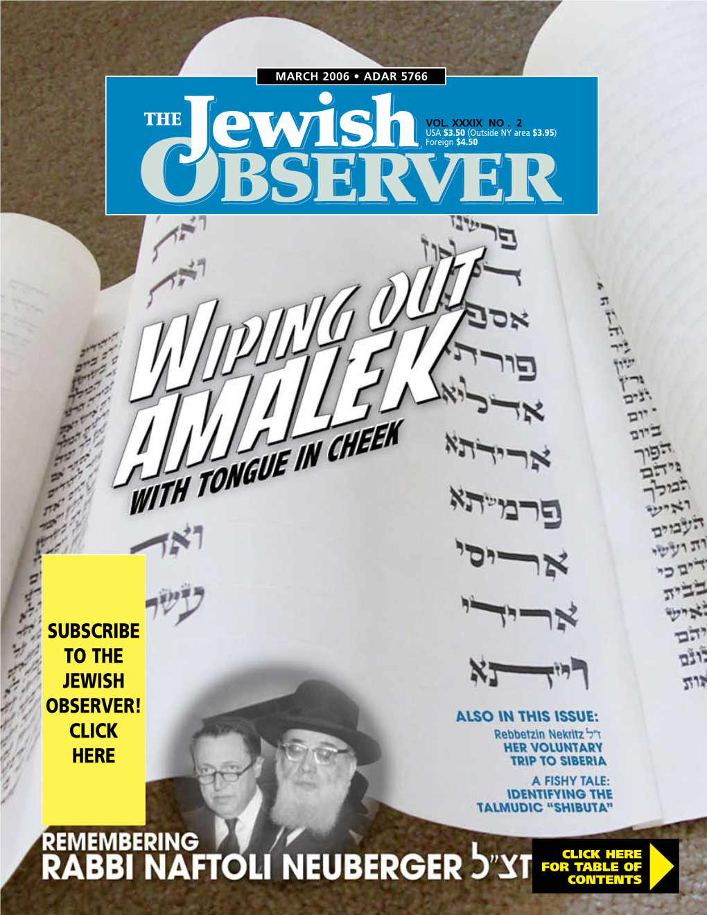 Subscribe to the Jewish Observer! Click Here