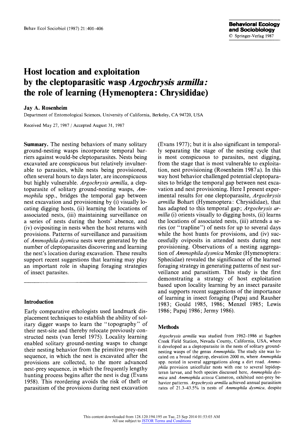 Host Location and Exploitation by the Cleptoparasitic Wasp Argochrysis