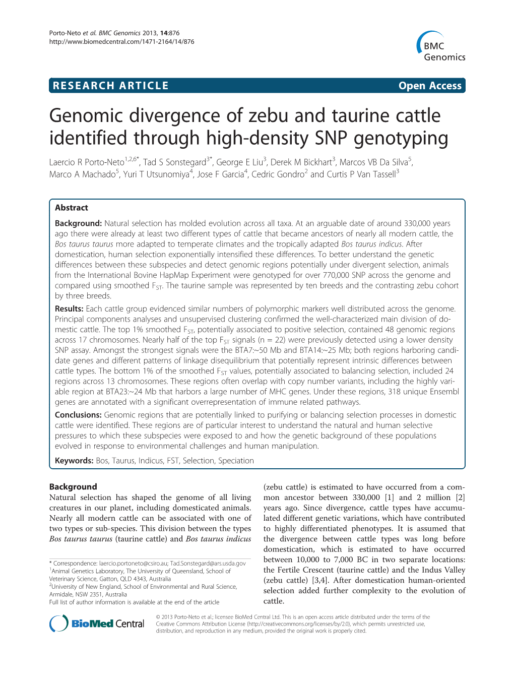 Genomic Divergence of Zebu and Taurine Cattle Identified Through High-Density SNP Genotyping