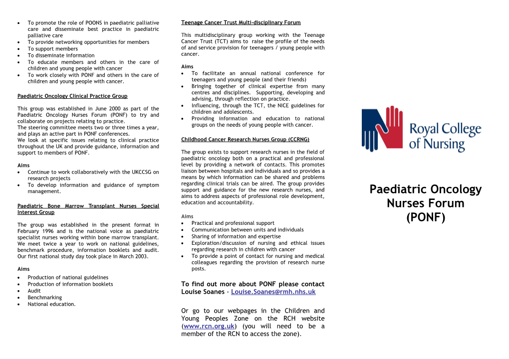 Paediatric Oncology Clinical Practice Group
