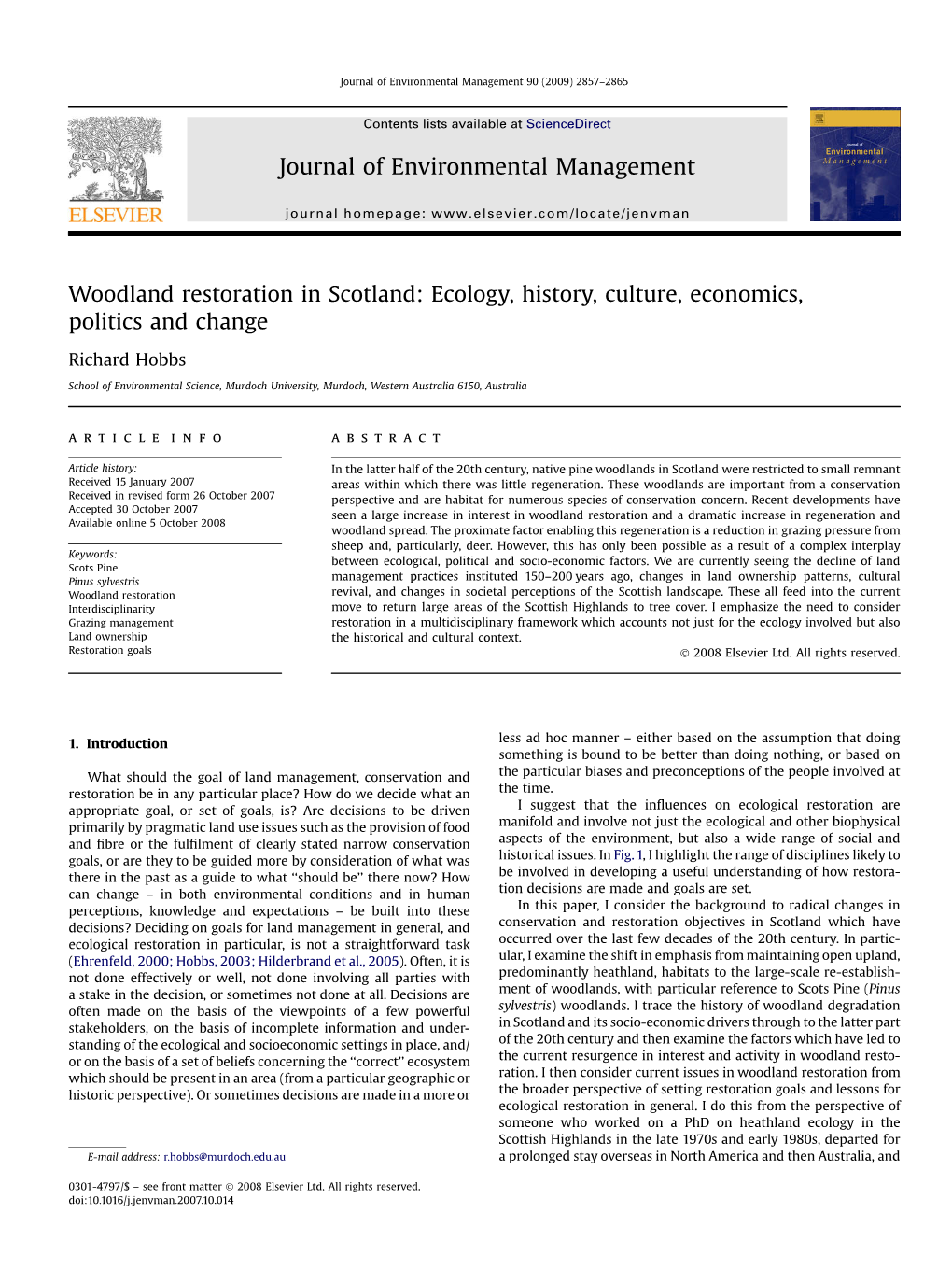 Woodland Restoration in Scotland: Ecology, History, Culture, Economics, Politics and Change