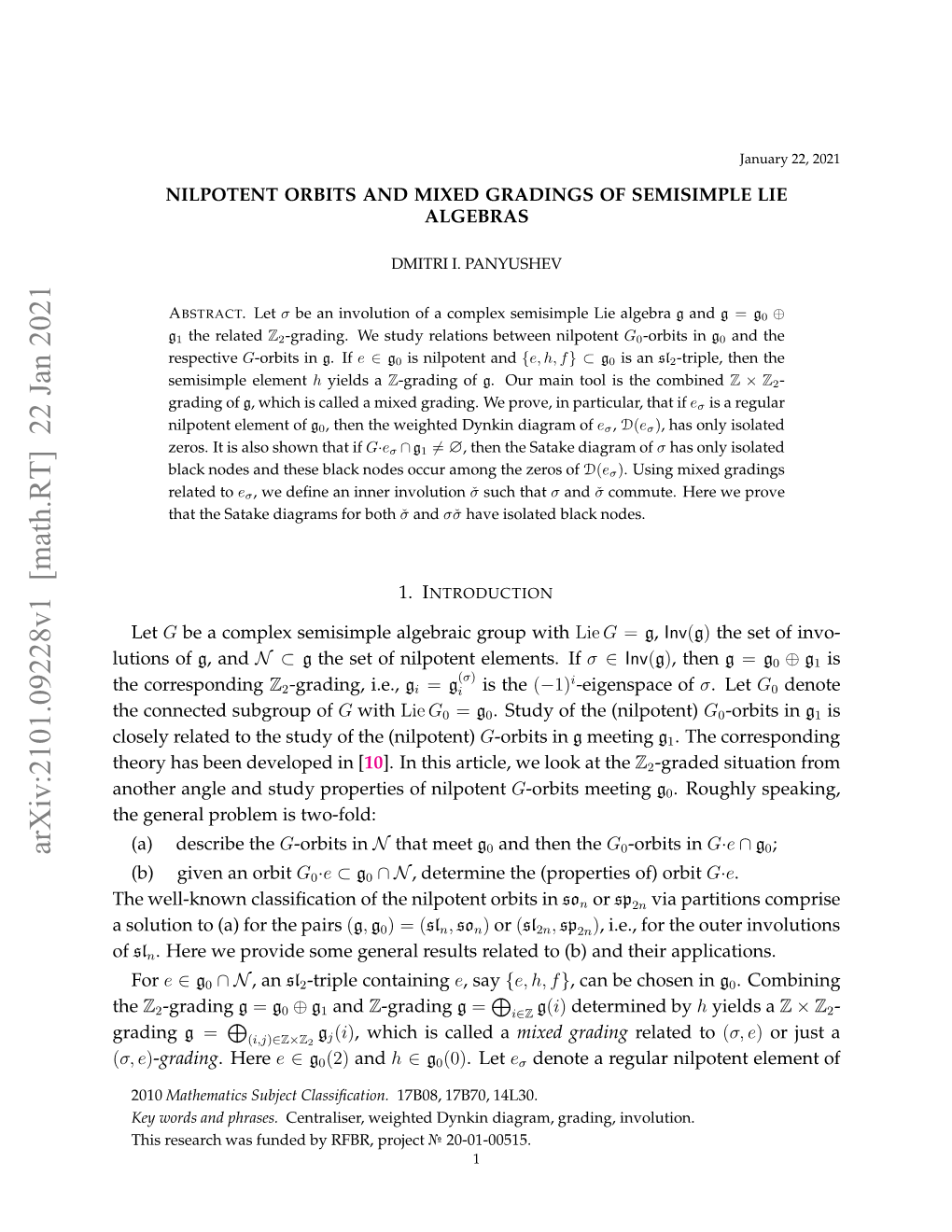 Arxiv:2101.09228V1 [Math.RT]