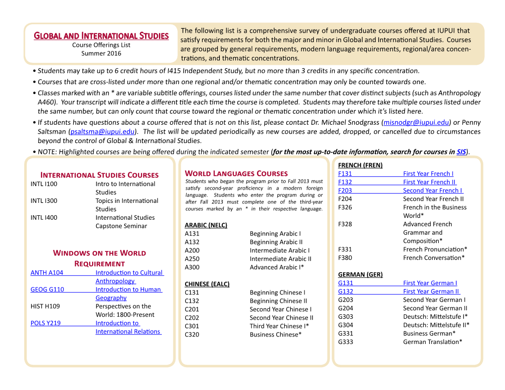 Global and International Studies Satisfy Requirements for Both the Major and Minor in Global and International Studies