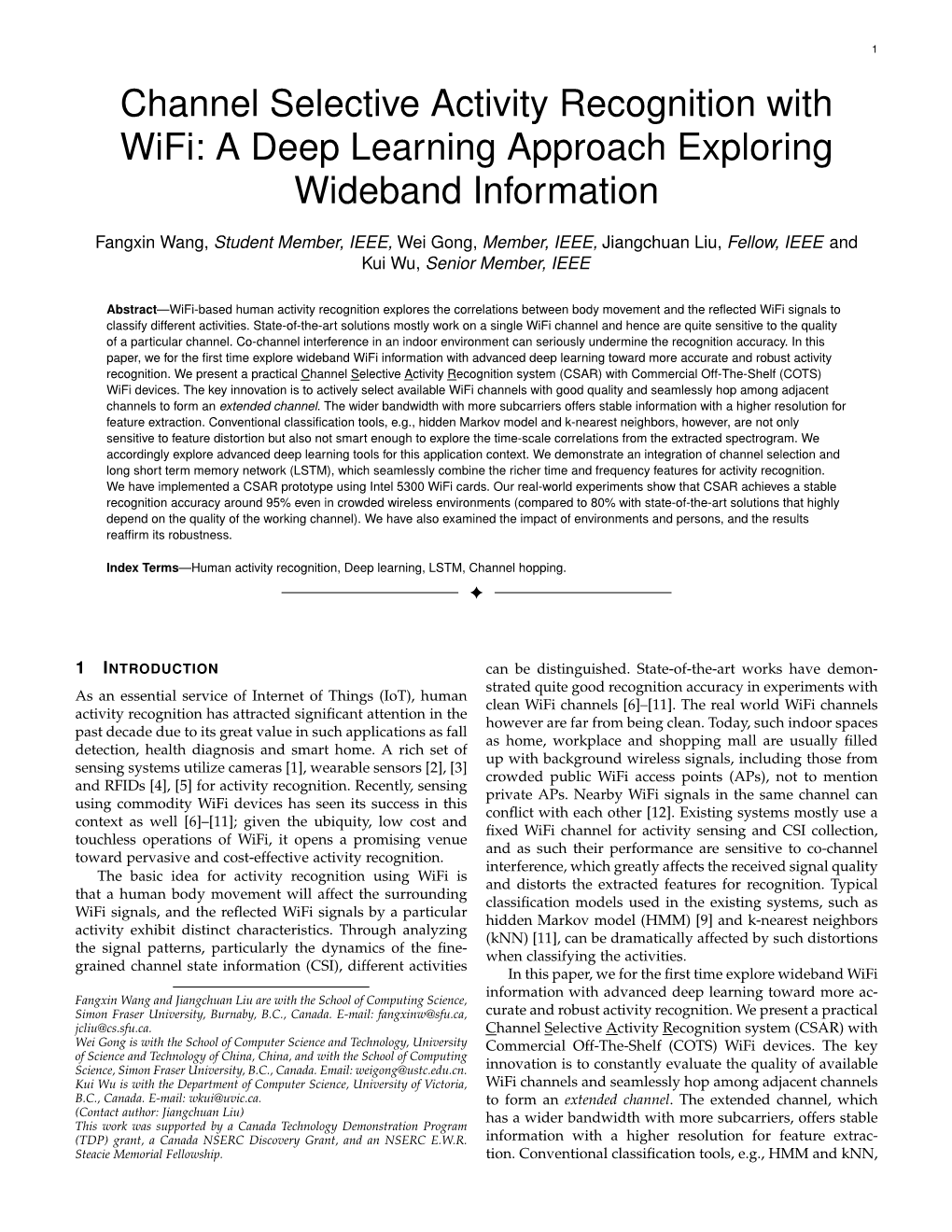 Channel Selective Activity Recognition with Wifi: a Deep Learning Approach Exploring Wideband Information