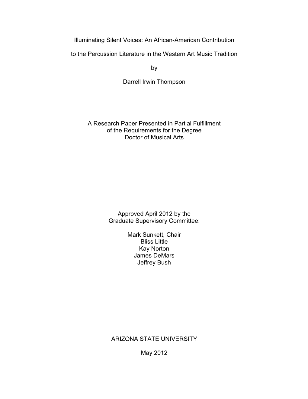 An African-American Contribution to the Percussion Literature in the Western Art Music Tradition