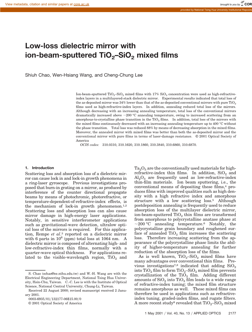 Low-Loss Dielectric Mirror with Ion-Beam-Sputtered Tio2 Œsio2 Mixed Films