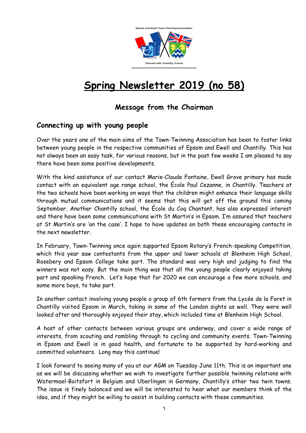 Spring Newsletter 2019 (No 58)