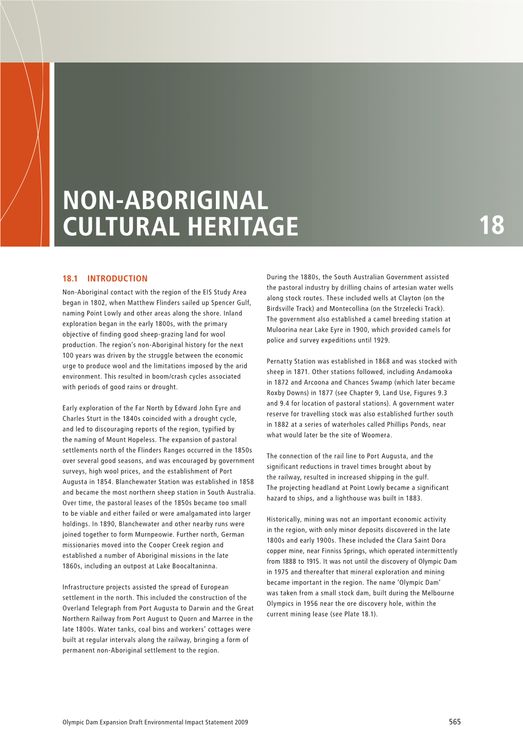 Chapter 18 Non-Aboriginal Cultural Heritage