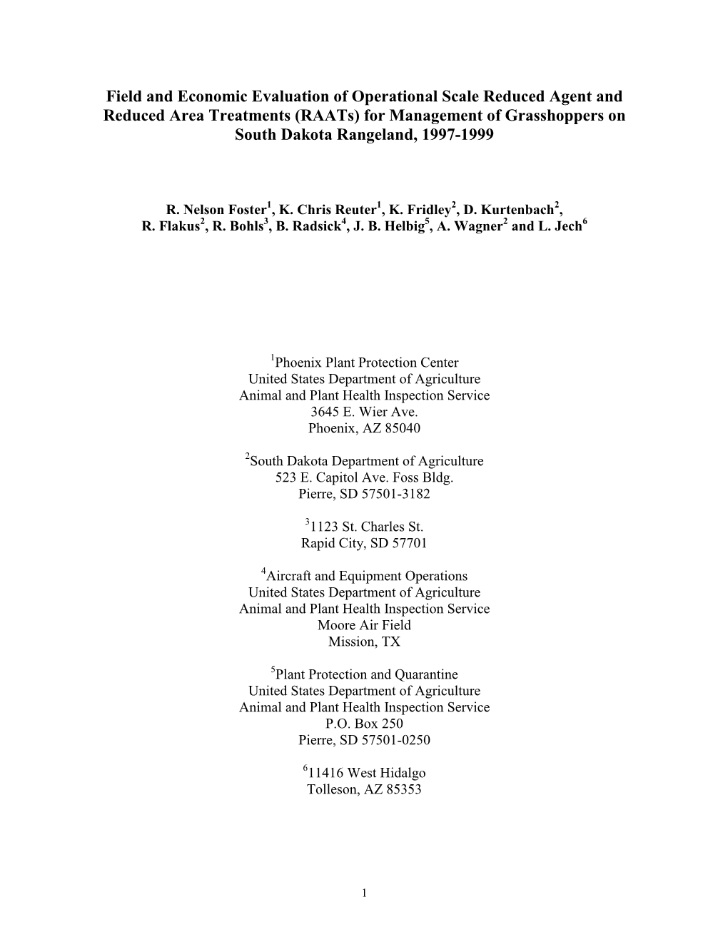 (Raats) for Management of Grasshoppers on South Dakota Rangeland, 1997-1999