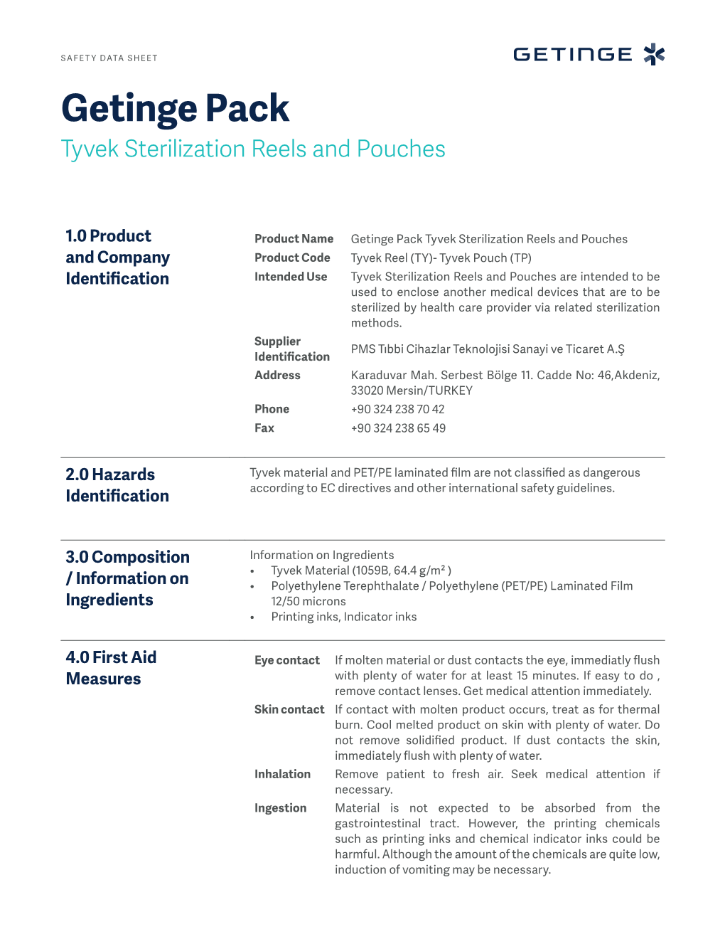 Getinge Pack Tyvek Sterilization Reels and Pouches