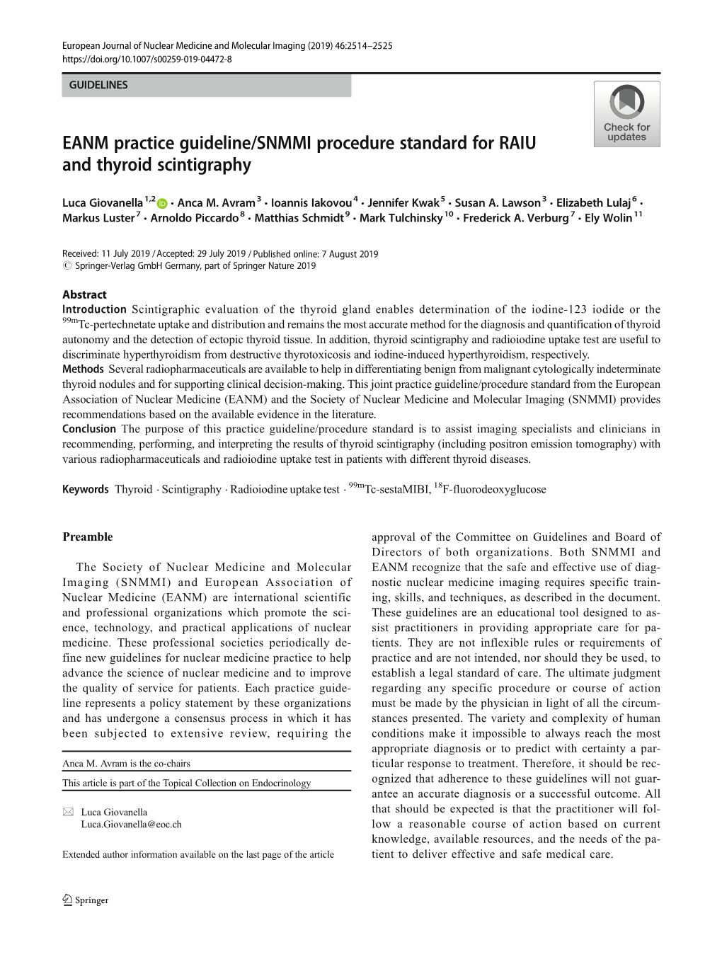 EANM Practice Guideline/SNMMI Procedure Standard for RAIU and Thyroid Scintigraphy