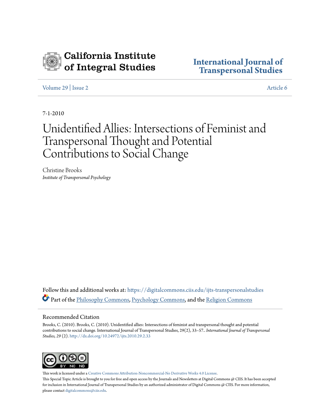 Unidentified Allies: Intersections of Feminist and Transpersonal