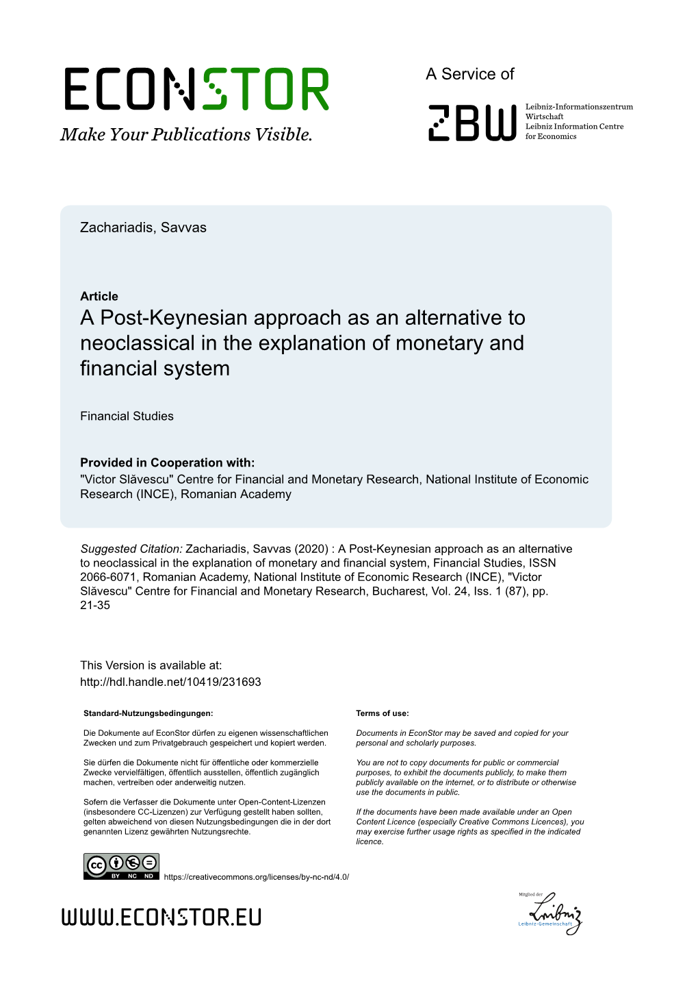 A Post-Keynesian Approach As an Alternative to Neoclassical in the Explanation of Monetary and Financial System