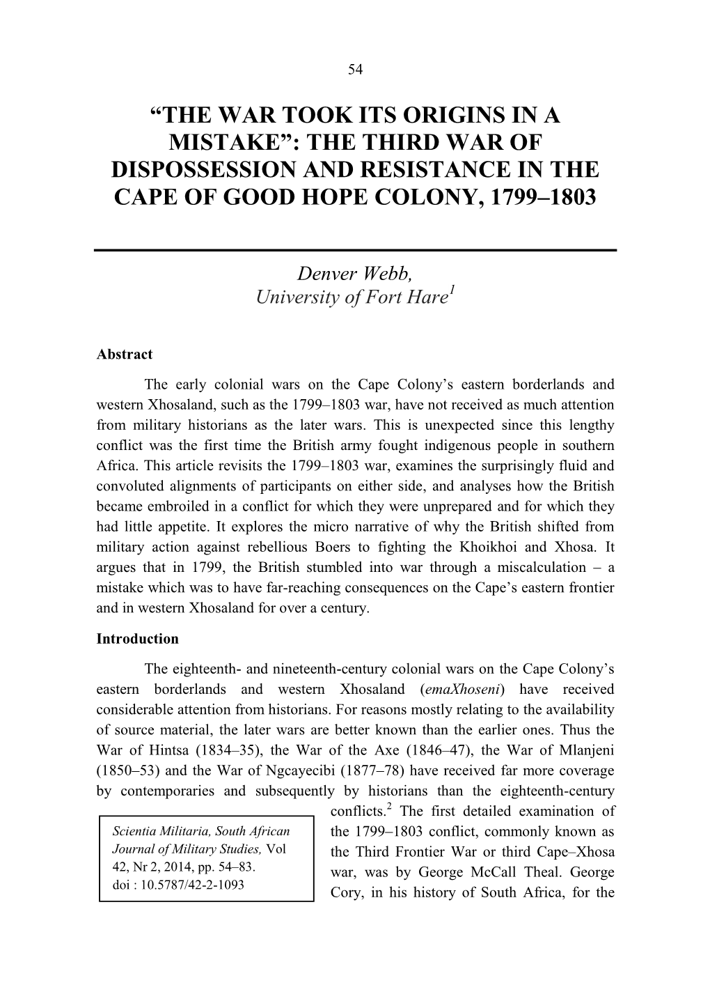 The Third War of Dispossession and Resistance in the Cape of Good Hope Colony, 1799–1803