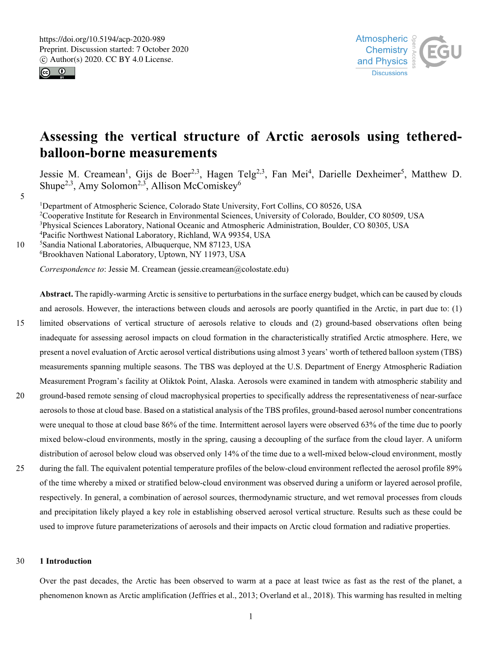 Assessing the Vertical Structure of Arctic Aerosols Using Tethered- Balloon-Borne Measurements Jessie M