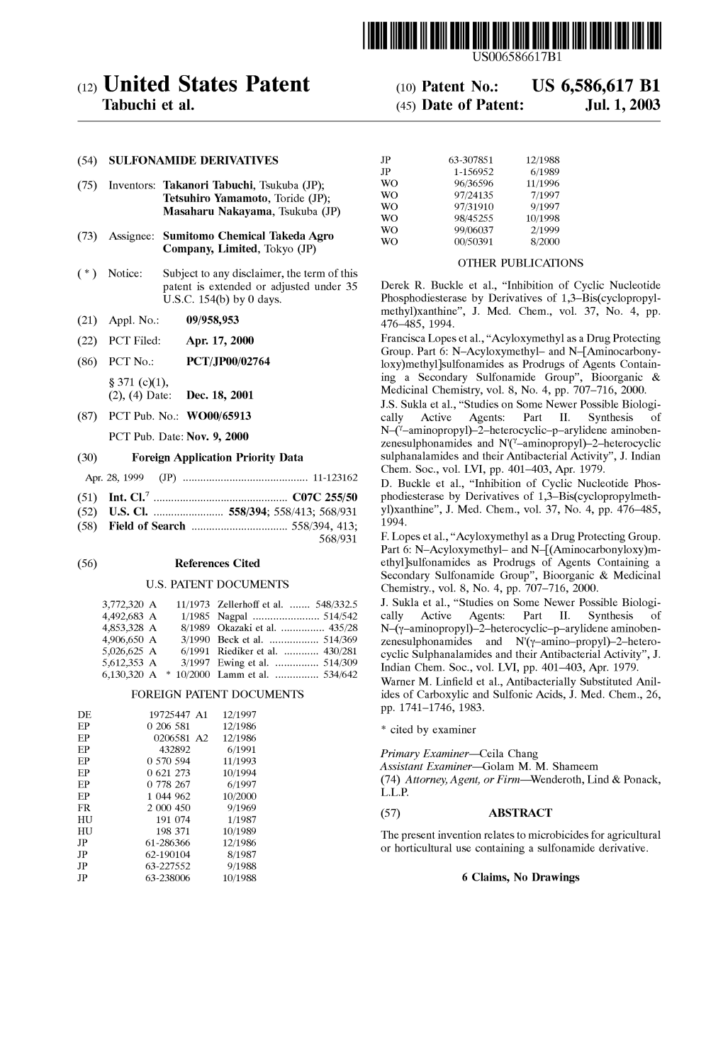 (12) United States Patent (10) Patent No.: US 6,586,617 B1 Tabuchi Et Al